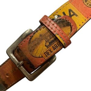 DEX 44” long 1.5” wide leather belt tarnished buckle ARIZONA print